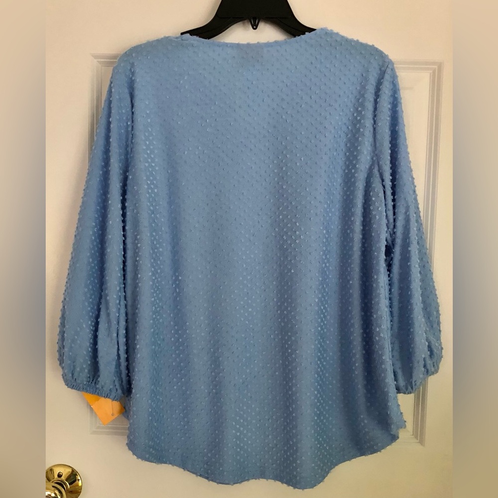 Ruby Rd.  Horseshoe Neck Blue Swiss Dot 3/4 Lantern Sleeve Size Medium Fresh Tak - Picture 3 of 9